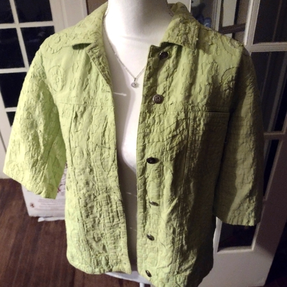 Chico's Chartreuse Fitted Jacket Size 0 Small 4